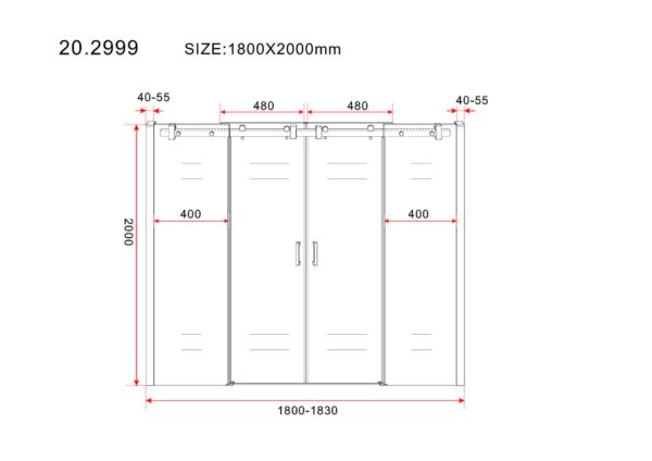 Slide nis schuifdeur dubbel 1800 x 2000 x 8 mm nano helder glas/mat zwart - Afbeelding 3