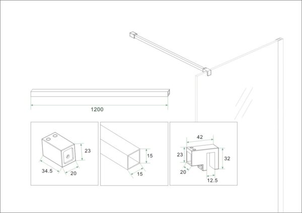 Slim set stabilisatiestangen 120 cm voor vrijstaande inloopdouches geborsteld staal - Afbeelding 2
