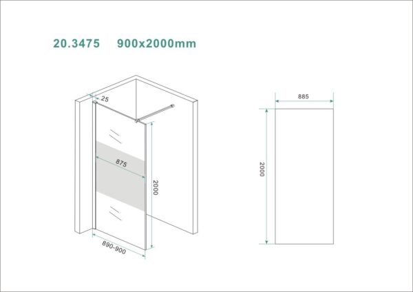Slim glasplaat 900 x 2000 x 8 mm nano helder glas met melkglas middenband - Afbeelding 2