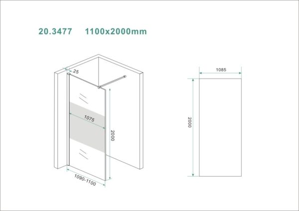 Slim glasplaat 1100 x 2000 x 8 mm nano helder glas met melkglas middenband - Afbeelding 2