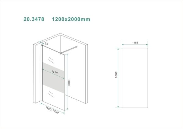 Slim glasplaat 1200 x 2000 x 8 mm nano helder glas met melkglas middenband - Afbeelding 2