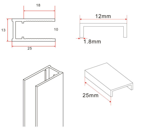 Slim profielset met stabilisatiestang 120 cm geborsteld messing - Afbeelding 3