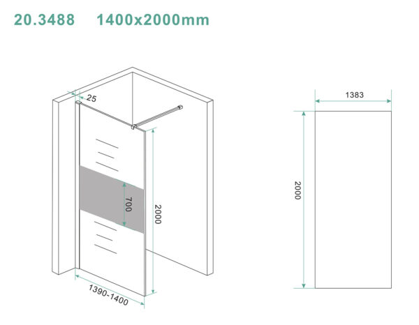 Slim glasplaat 1400 x 2000 x 8 mm nano helder glas met melkglas middenband - Afbeelding 2