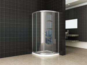 Eco kwartronde cabine met twee schuifdeuren 1000 x 1000 x 1900 x 5 mm helder glas/chroom