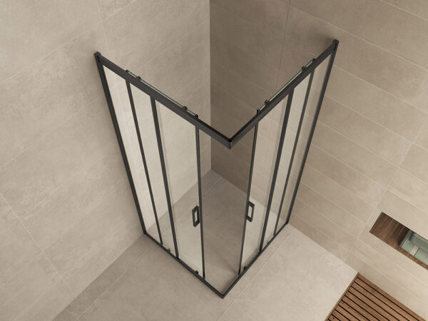 Skyline hoekinstap cabine met 2 schuifdeuren 1000 x 1000 x 2000 x 8 mm nano helder glas/mat zwart - Afbeelding 2