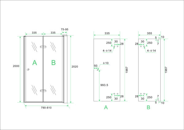 vouwbare nisdeur 800x2000 rechts 8mm NANO glas - Afbeelding 3