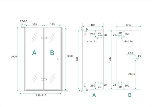 vouwbare nisdeur 900x2000 links 8mm NANO glas - Afbeelding 5