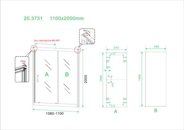 Skyline nis schuifdeur 1100 x 2000 x 8 mm nano helder glas/mat zwart - Afbeelding 2