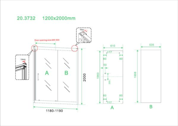 Skyline nis schuifdeur 1200 x 2000 x 8 mm nano helder glas/mat zwart - Afbeelding 2