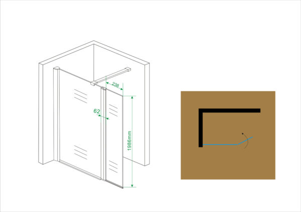 Comfort zijwand draaibaar 300 x 2000 x 10 mm nano helder glas/chroom - Afbeelding 3