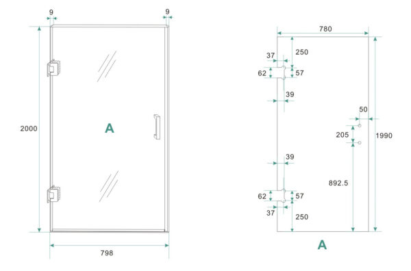 profielloze nisdeur 800x2000 8mm NANO glas - Afbeelding 4