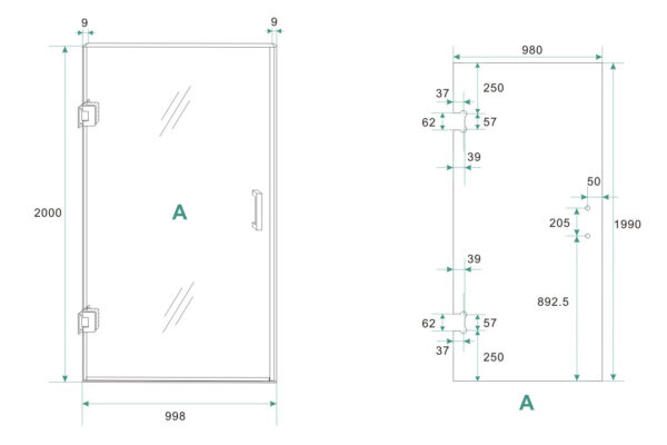 profielloze nisdeur 1000x2000 8mm NANO glas - Afbeelding 4