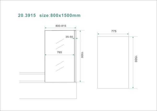 vaste badwand 800 (800-815) x 1500 mm 6mm NANO - Afbeelding 3