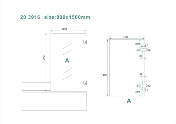 profielloze draaibare badwand 800x1500 6mm NANO - Afbeelding 2