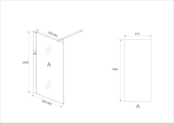 inloopdouche + RVS profiel 900x2000 10mm NANO glas - Afbeelding 4