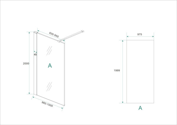 inloopdouche + RVS profiel 1000x2000 10mm NANO glas - Afbeelding 4