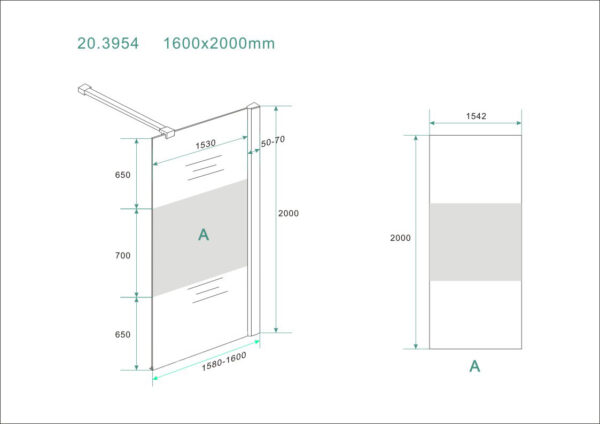 Comfort inloopdouche 1600 x 2000 x 8 mm nano helder glas met melkglas middenband/chroom - Afbeelding 2