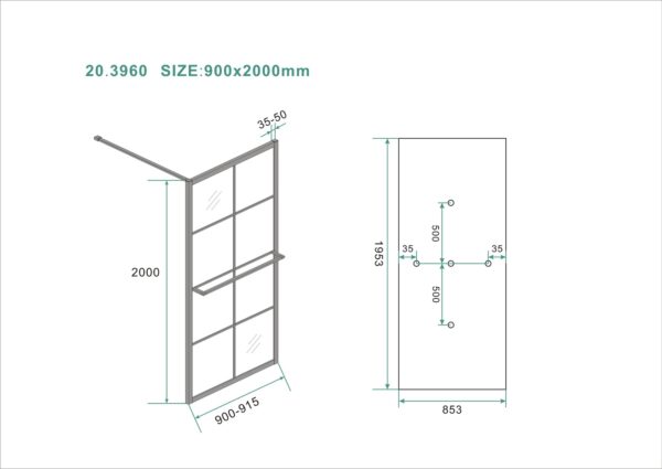 Maaz inloopdouche met raster en handdoekhouder 900 x 2000 x 10 mm helder glas/mat zwart - Afbeelding 5