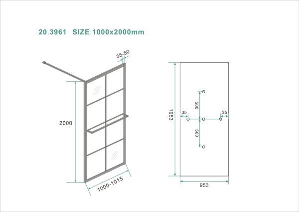 Maaz inloopdouche met raster en handdoekhouder 1000 x 2000 x 10 mm helder glas/mat zwart - Afbeelding 5