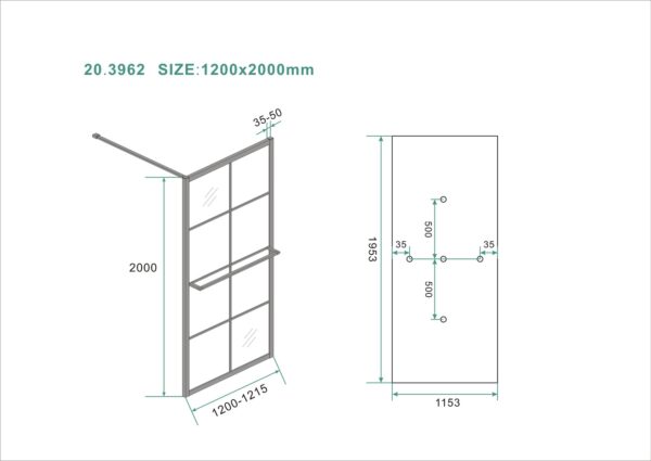 Maaz inloopdouche met raster en handdoekhouder 1200 x 2000 x 10 mm helder glas/mat zwart - Afbeelding 5