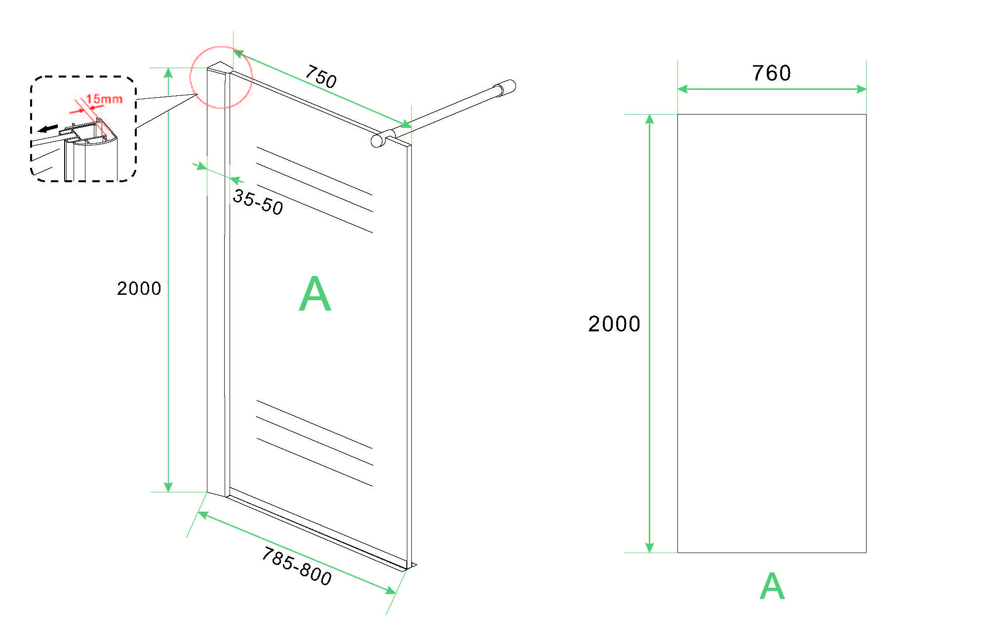 Eco inloopdouche 800 x 2000 x 8 mm nano helder glas/chroom - Afbeelding 4