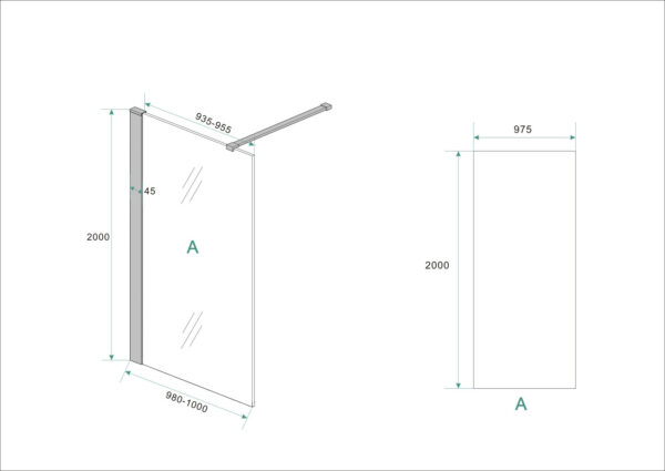 Wiesbaden inloopdouche safety glass nano 100x200x1 cm helder/mat zwart - Afbeelding 5