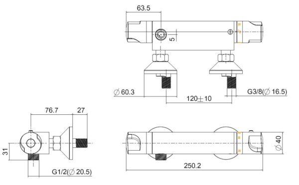Universele thermostatische douchemengkraan 12cm chroom - Afbeelding 2