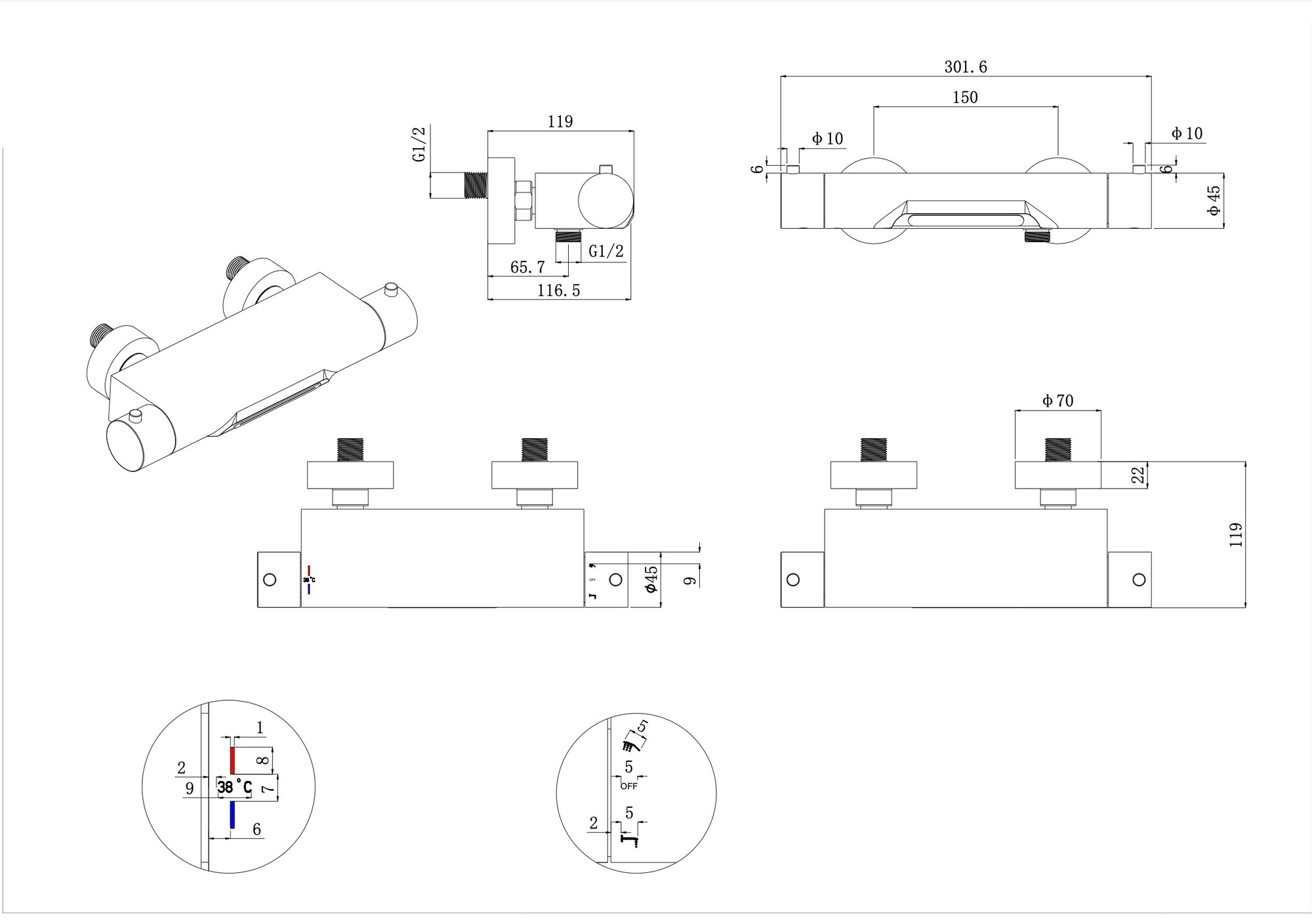Style thermostatische waterval-badkraan cooltouch geborsteld staal - Afbeelding 2