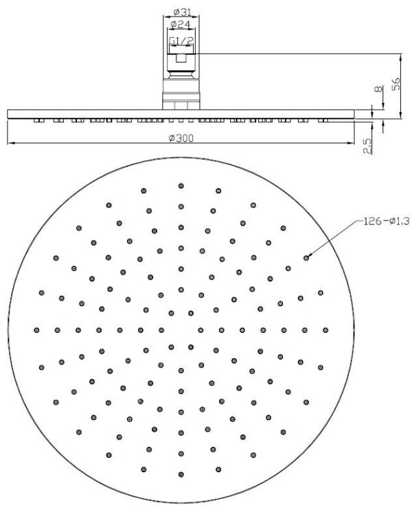Caral hoofddouche rond 30 x 0,8 cm mat zwart - Afbeelding 3