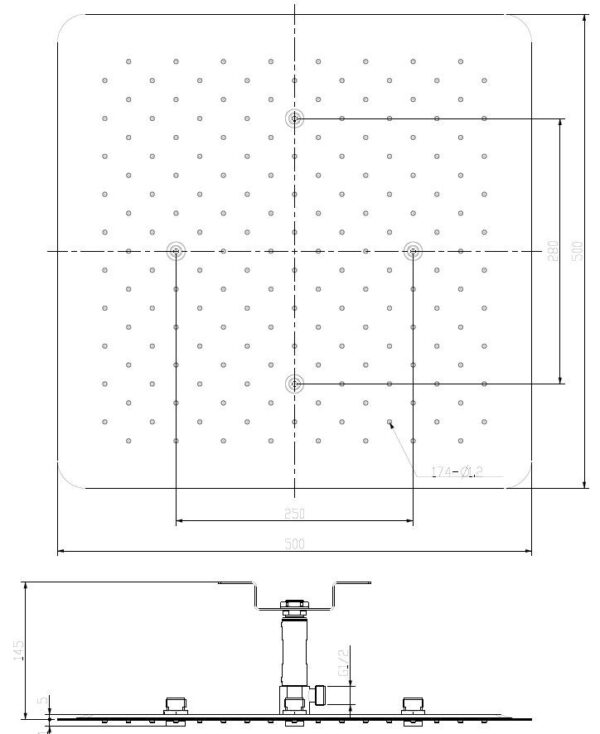 UFO inbouw-hoofddouche plafond vierkant 50x50x2cm chroom - Afbeelding 4