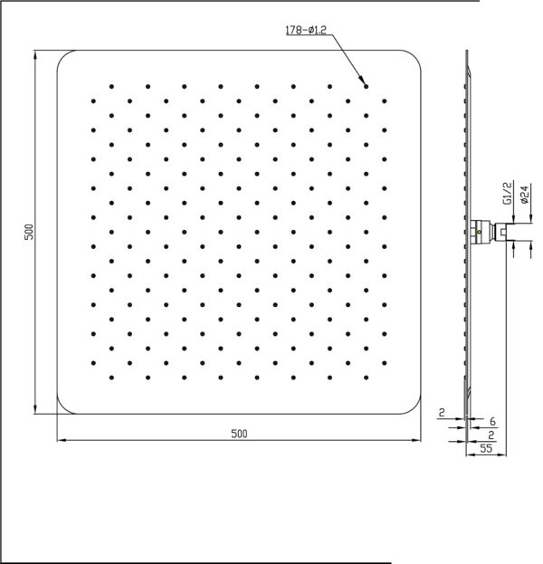 UFO Luxe hoofddouche vierkant 500mm Ultra plat chroom - Afbeelding 5
