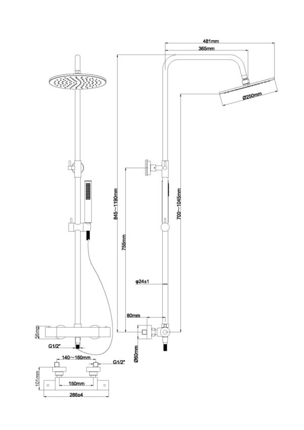 Caral thermostatische regendoucheset opbouw chroom - Afbeelding 2
