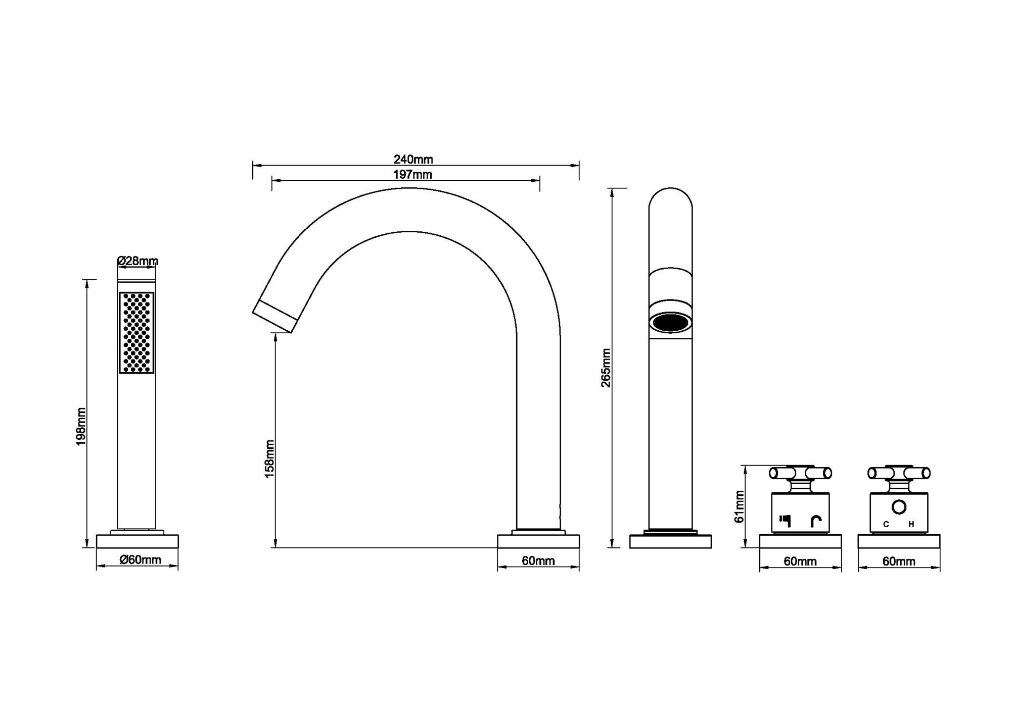 Wiesbaden Cross 4-gats badrandthermostaat afbouwset chroom - Afbeelding 2