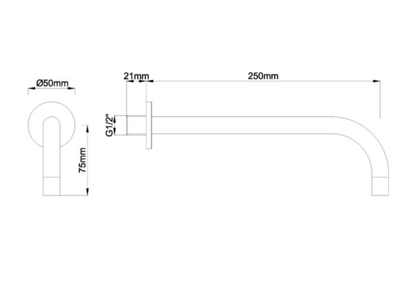 SLIM 18mm uitloop rond 25cm 1/2" geborsteld staal - Afbeelding 2
