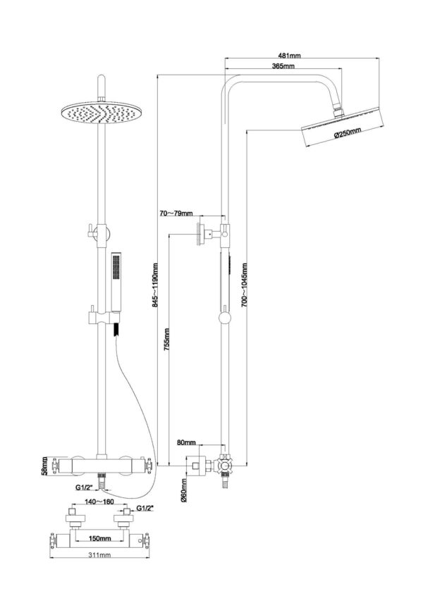 Cross thermostatische regendoucheset opbouw chroom - Afbeelding 3