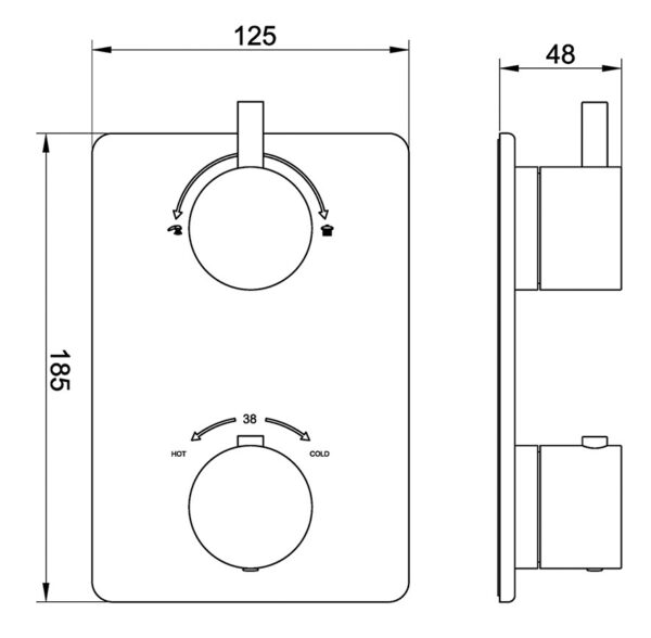 Caral afbouwdeel inbouwthermostaat 2 weg gunmetal - Afbeelding 2