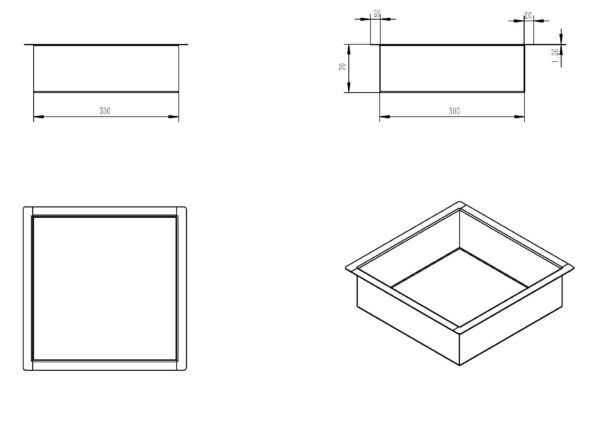 Demis inbouwnis 30 x 30 x 7 cm geborsteld messing - Afbeelding 4