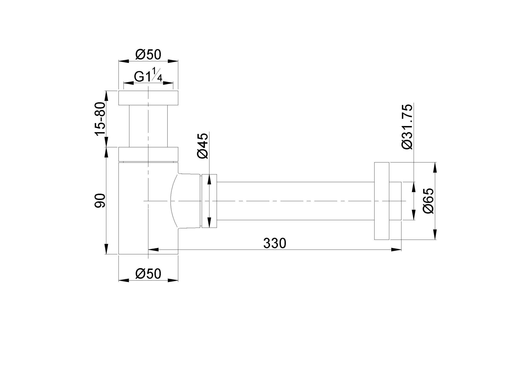 Star sifon laag 5/4" x 32 mm mat wit - Afbeelding 2