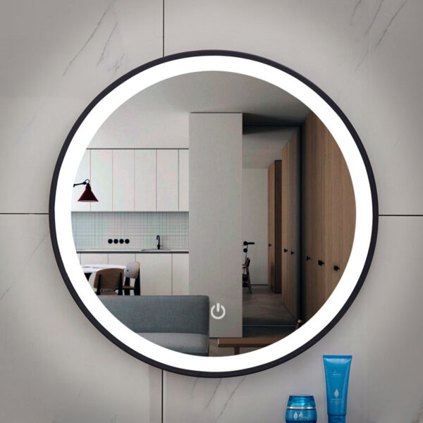 Lista Nera spiegel rond met LED verlichting, dimbaar 80 cm mat zwart - Afbeelding 2