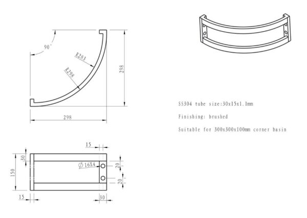 Wiesbaden montagebeugel voor hoek 30x15 cm rvs - Afbeelding 3