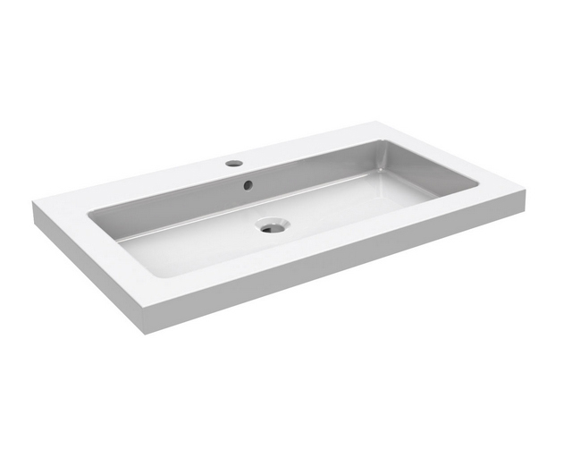 Wiesbaden Kera wastafel enkel met 1 kraangat 80x46x5 cm keramiek glans wit - Afbeelding 2