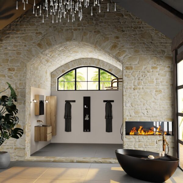 MONDIAZ AIVY 60cm badmeubel Chai, wastafel Urban solid surface midden zonder kraangat met spiegelkast - Afbeelding 3