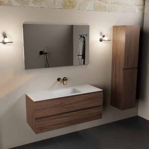 MONDIAZ AIVY 120cm badmeubel Mocha, wastafel Talc solid surface midden zonder kraangat met spiegel - Afbeelding 2