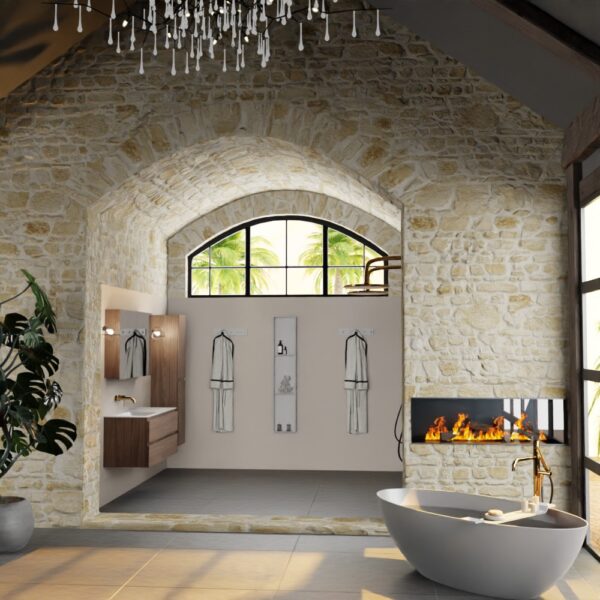 MONDIAZ AIVY 120cm badmeubel Mocha, wastafel Talc solid surface links zonder kraangat met spiegelkast - Afbeelding 3