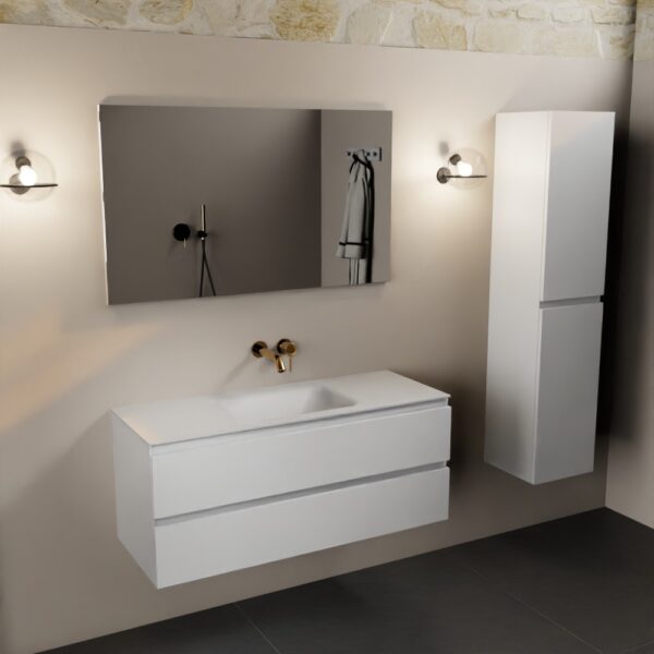 MONDIAZ AIVY 120cm badmeubel Talc, wastafel Talc solid surface midden zonder kraangat met spiegel - Afbeelding 2