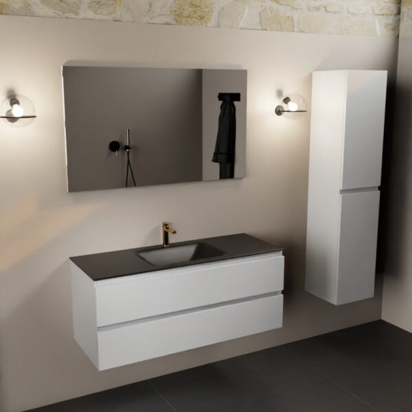 MONDIAZ AIVY 120cm badmeubel Talc, wastafel Urban solid surface midden 1 kraangat met spiegel - Afbeelding 2