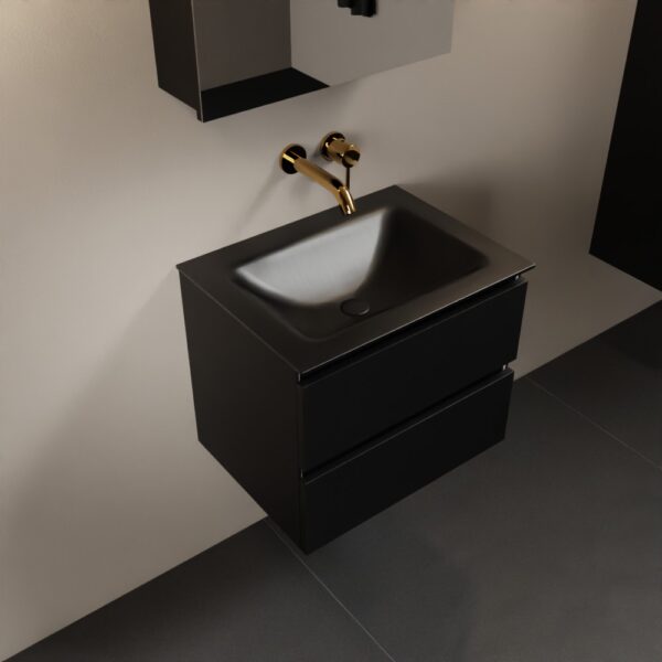 MONDIAZ AIVY 60cm badmeubel Urban, wastafel Urban solid surface midden zonder kraangat met spiegelkast